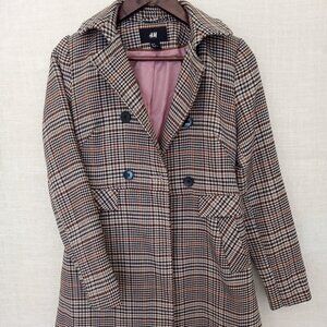 H&M Plaid Checks Pea Coat